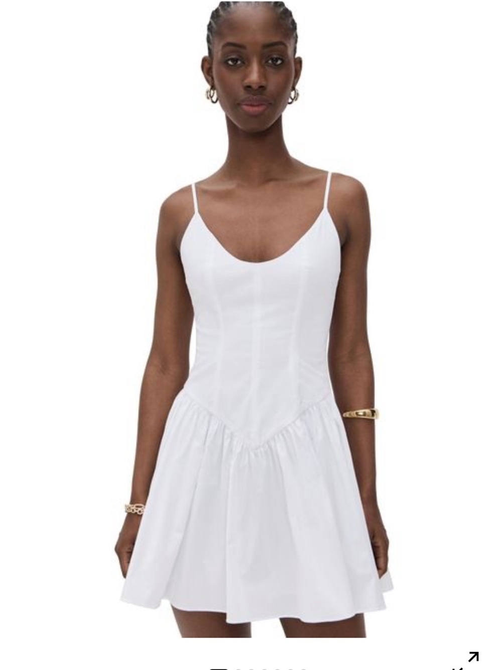 STAUD White Spaghetti-Strap Mini Dress with Flared Skirt